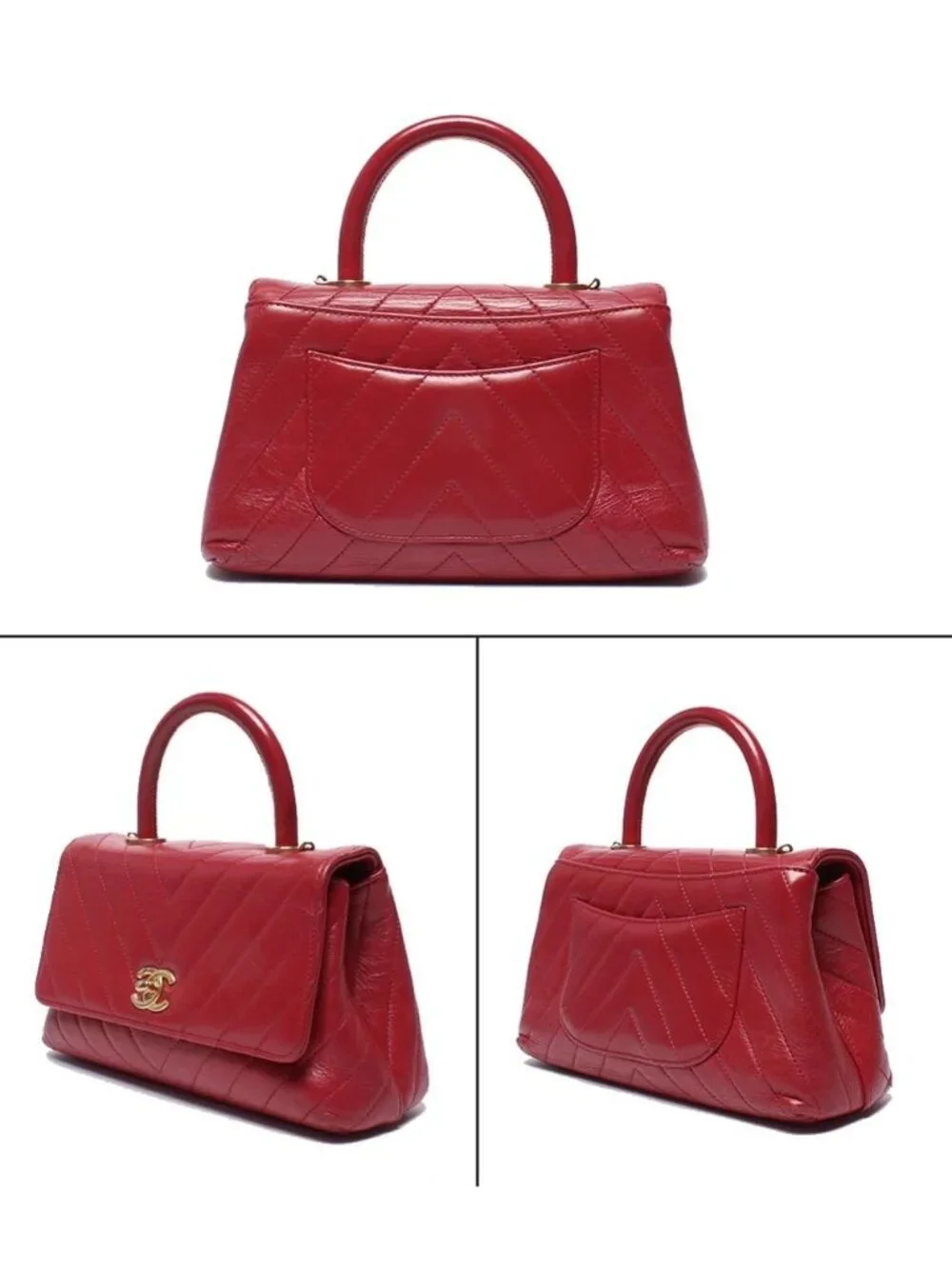 Chanel 2-Way Shoulder Bag Gold Stitch Chez Blanc Top Handle Flap Coco